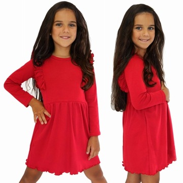 Красное платье R. 128 с длинными рукавами и оборками