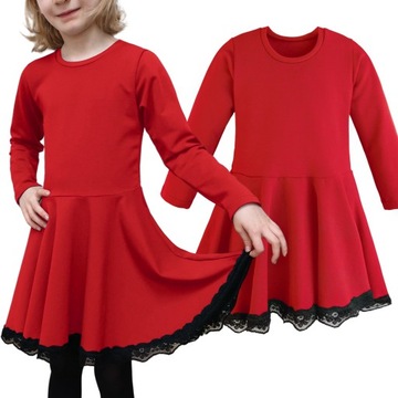 Сукня для дівчаток з довгими рукавами з мереживом на Різдво-червоний 98