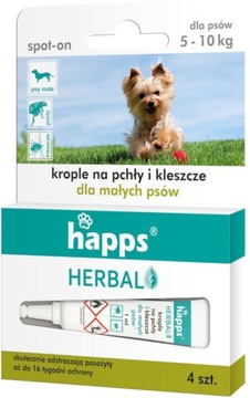 Капли от блох клещей HAPPS Herbal 4шт. 5-10 кг