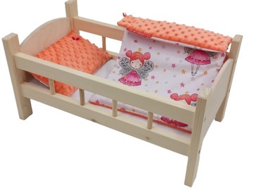 Дерев'яне дитяче ліжечко для ляльок MINKY Постільні приналежності + бавовна