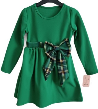 Зеленое рождественское платье для девочек с бантом 134-140
