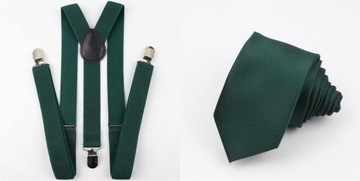 Подтяжки для брюк мужские зеленые и галстук мужской бутылочный зеленый