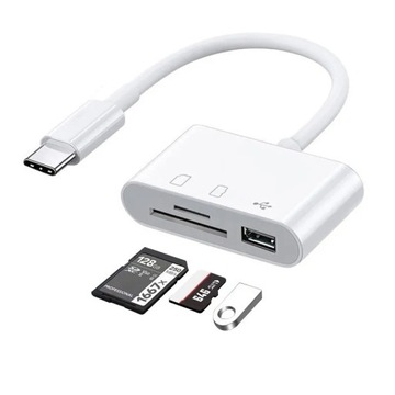 Адаптер концентратор microSD SD TF кард-ридер 3в1 USB USBC OTG смартфон планшет MAC