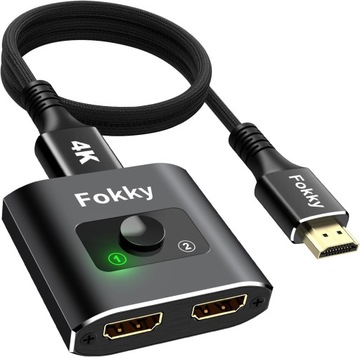 Перемикач FOKKY HDMI спліттер 2 x HDMI 4K спліттер перемикач алюмінієвий