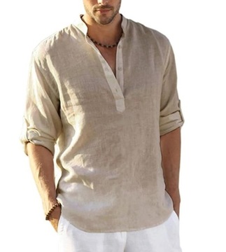Чоловіча бавовняна сорочка з коміром-стійкою, модна елегантна зручна сорочка з закоченими рукавами