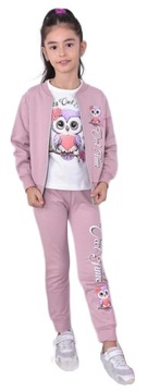 3-CZ спортивний костюм для дівчаток толстовка на блискавці легінси блузка комплект сова 110/116 H2