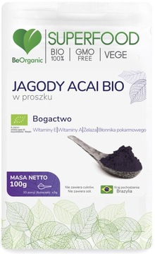 BeOrganic ягоди асаї біо 100г суперпродукт вітамін А + Е клітковина залізо