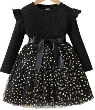 Платье 104 из тюля, черное, в полоску, с оборками, праздничное, праздничное