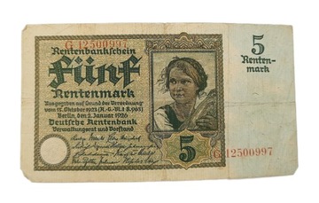 Старая коллекционная банкнота Германия 5 марок 1926