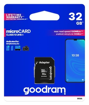 Карта памяти MSDHC GOODRAM 32GB + SD-адаптер 100Mb / s CLASS10 UHS-I