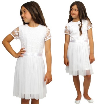 Элегантное платье из тюля для причастия белое 152