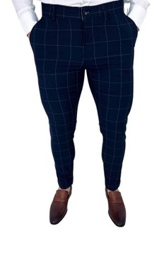 Темно-синие клетчатые брюки Мужские slim fit 002s 31