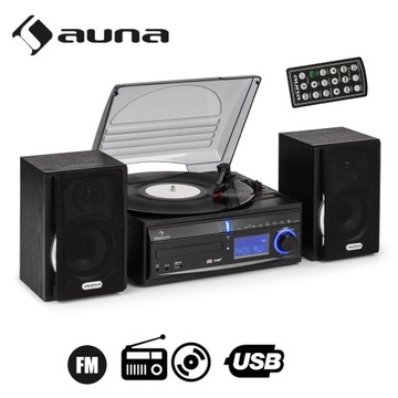 Стерео радио AUNA DS-2 LP CD MP3 USB AUX UKF / MF виниловые колонки