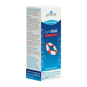 Symdiab, жидкая Глюкоза, клубничный ароматизатор, пакетики, 10 шт.