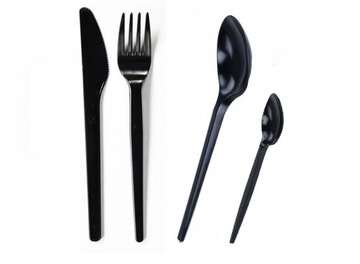 Набор столовых приборов пластиковые черные сильные вилки ножи ложки чайные ложки