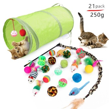 Ігровий набір для кішок, миша, рибка, вудка, тунель для кішок, 21 елемент