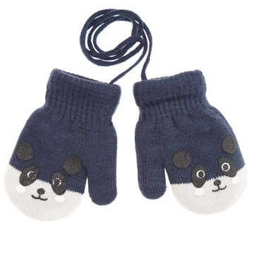 Дитячі рукавички на шнурку 1P джинси з екрю тепла панда 12см 2 / 3л