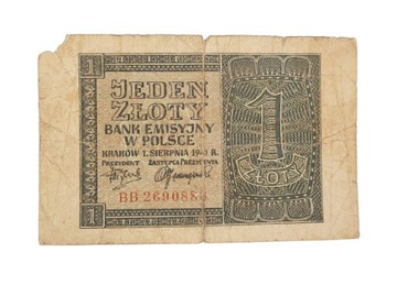 Старая польская банкнота 1 зл 1941