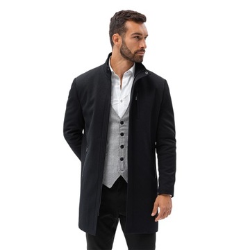 Мужское пальто с воротником-стойкой и стеганой подкладкой черный V1 OM-COWC-0103 S