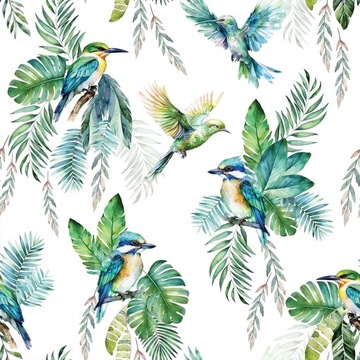 Ткань для штор в красочных и зеленых листьях птиц ширина 140 см метраж