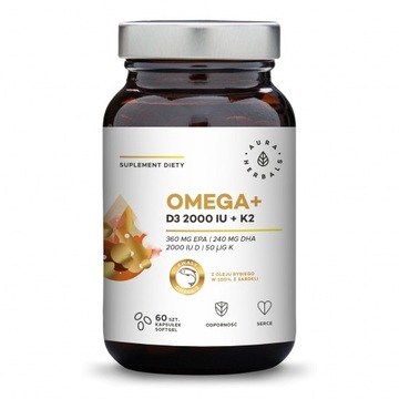 Aura Herbals Omega + витамин D3 2000 IU + K2 60 k