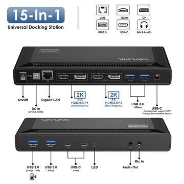 2 монітори PD65W Wavlink USB C подвійна док-станція