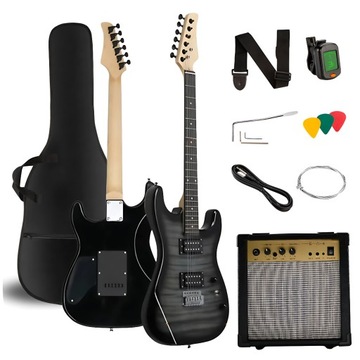 ЕЛЕКТРОГІТАРА STRATOCASTER 4/4 ПІДСИЛЮВАЧ ШНУР ЧОХОЛ ТЮНЕР
