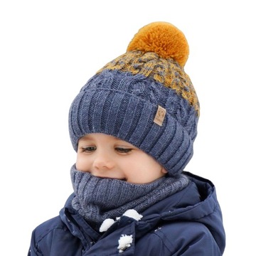 Флісова шапка і димар для хлопчиків зимовий комплект 52-56