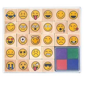 Штампы смайлики Emoji деревянные штампы набор 26 шт