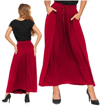 Красная юбка макси женская мода на резинке завязанная карманы MORAJ L