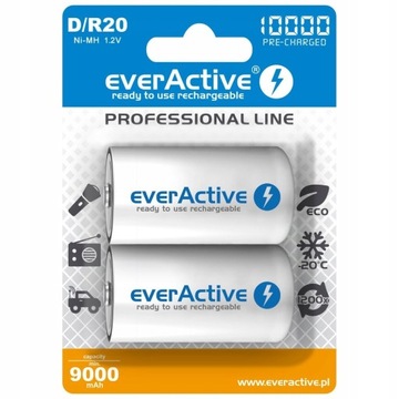 2x R20 / D everActive 10000 mAh Ni-MH готов к использованию