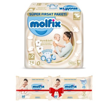 MOLFIX Pure & Soft подгузники MINI 2 (3-6 кг) 74 шт. + 2x салфетки