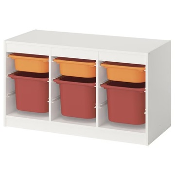 IKEA TROFAST книжный шкаф белый + 6 контейнеров оранжевый / красный