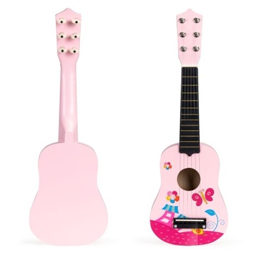 Детская гитара деревянные металлические струны куб-розовый ECOTOYS