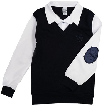 Рубашка пуловер 2в1 свитер белый темно-синий 11/12 H800A