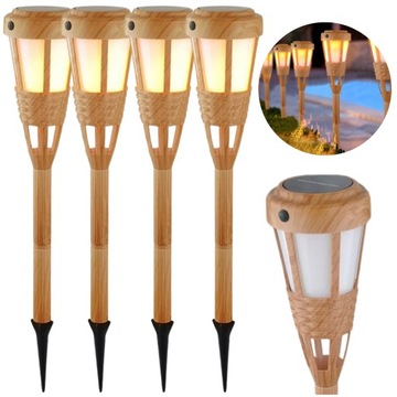 Светодиодные садовые солнечные лампы с эффектом пламени, бамбук, 4 штуки