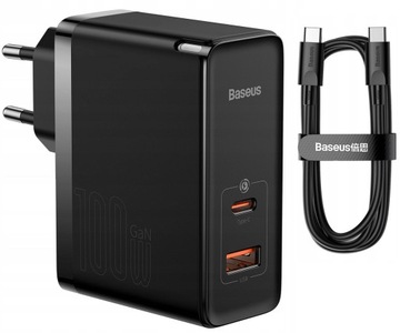 BASEUS ЗАРЯДНИЙ ПРИСТРІЙ АДАПТЕР ЖИВЛЕННЯ USB-C USB QC PD ПОТУЖНИЙ 100 ВТ З КАБЕЛЕМ 1 М