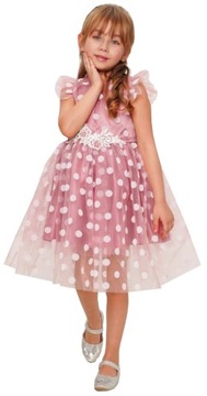 Платье элегантный тюль горошек гипюр розовый 6 H113C