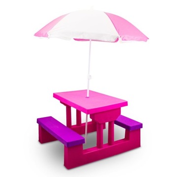 Детский сад стол скамейка зонтик розовый