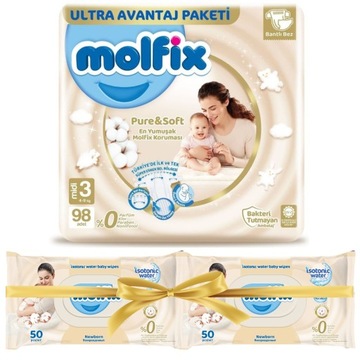 MOLFIX Pure & Soft подгузники миди 3 (4-9 кг) 98 шт. + 2x салфетки бесплатно
