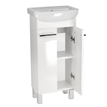 Шкаф для ванной комнаты с раковиной маленький узкий для туалета белый лак на ножках 40 см