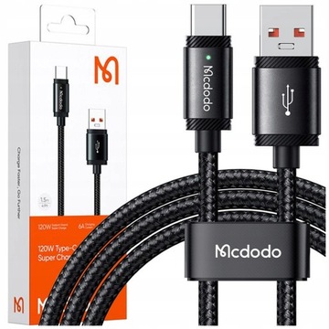 MCDODO USB-C КАБЕЛЬ ДЛЯ БЫСТРОЙ ЗАРЯДКИ ДЛЯ SAMSUNG XIAOMI TYPE C 6A 120W 2M LED