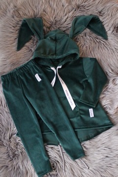 Спортивный костюм, велюр бутылочный зеленый, уши зайца 110