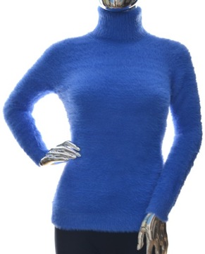 Женский свитер с высоким воротом альпака синий