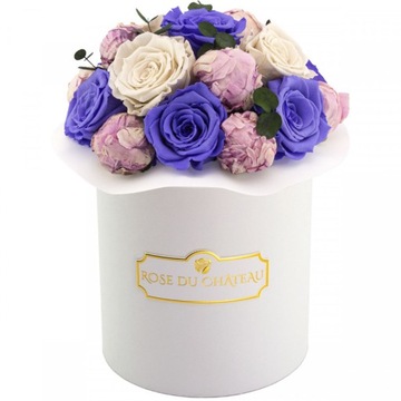 Вечные пионы и розы букет Белый Flowerbox