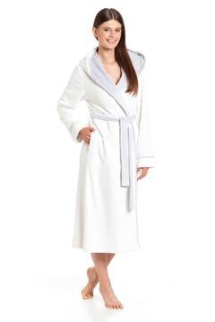 Теплый женский халат RE - 611 белый-серый XXL