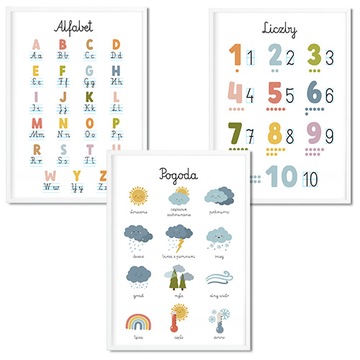 Набор из 3 плакатов 50x70 см образовательные различные узоры алфавит цифры Монтессори