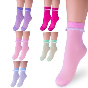 5 пар весняно-літніх барвистих шкарпеток для дівчаток з білими оборками 20 ден