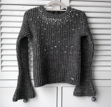 Угадай свитер пуловер серый блестящий жемчуг шерсть металлик R 140