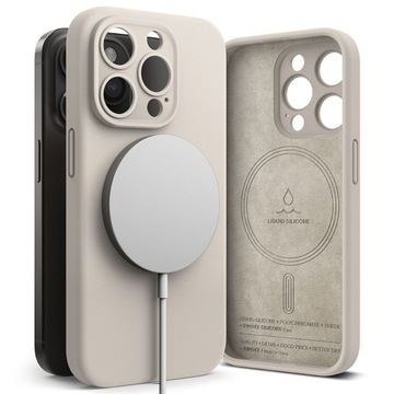 ЧЕХОЛ ДЛЯ IPHONE 15 PRO RINGKE СИЛИКОНОВЫЙ МАГНИТНЫЙ MAGSAFE БЕЖЕВЫЙ